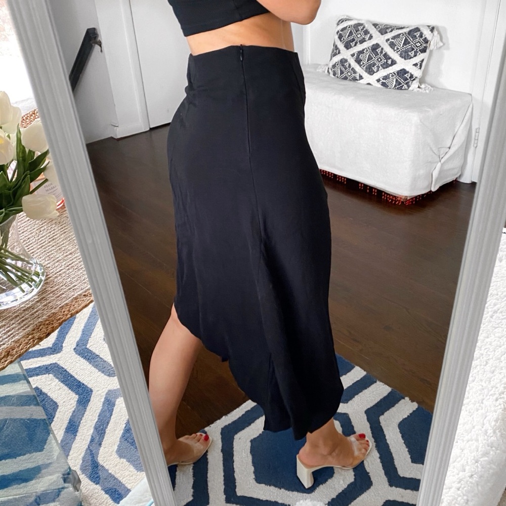 🖤 ZARA BOHO BLACK ASYMMETRICAL SIDE TIE HIGH WAIST MIDI SKIRT! - Picture 3 of 13